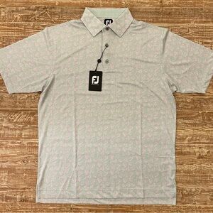 FootJoy Shadow Palm Lisle Leafs All Over Print Men's Golf Polo Shirt L